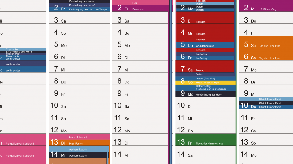 Interreligiöser Kalender 2018 gibt Überblick über Festtage von neun Religionsgemeinschaften – auch digital